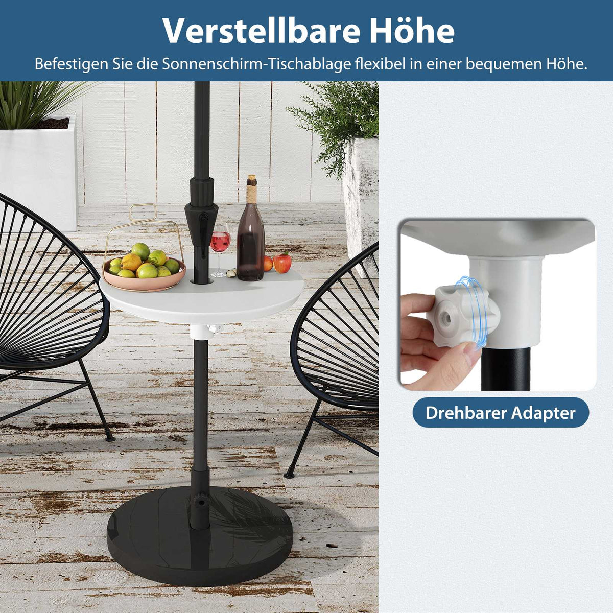 Adjustable Umbrella Table with 38-48mm Hole, White