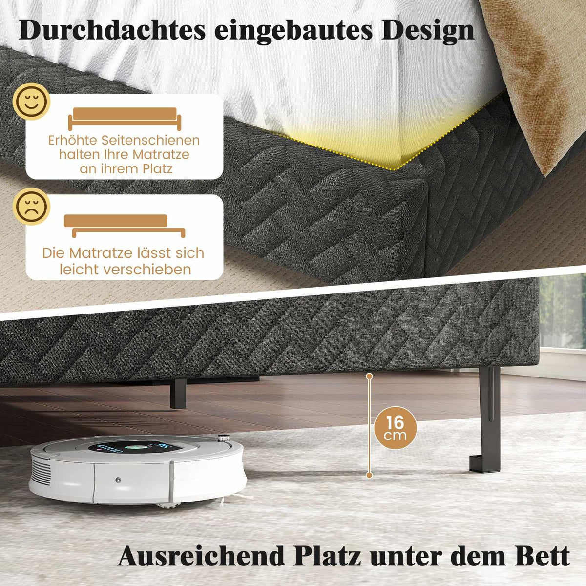 Adjustable Velvet Bed Frame with Chevron Headboard, Grey