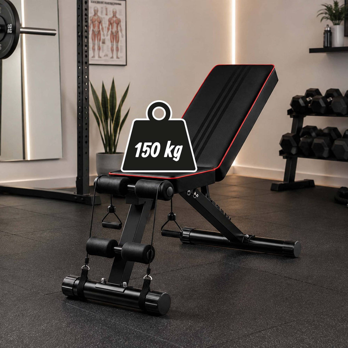 Adjustable Weight Bench with Resistance Bands, Foldable