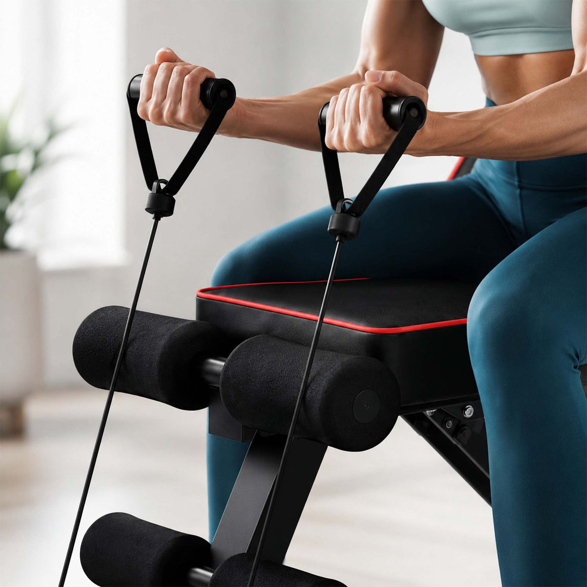 Adjustable Weight Bench with Resistance Bands, Foldable