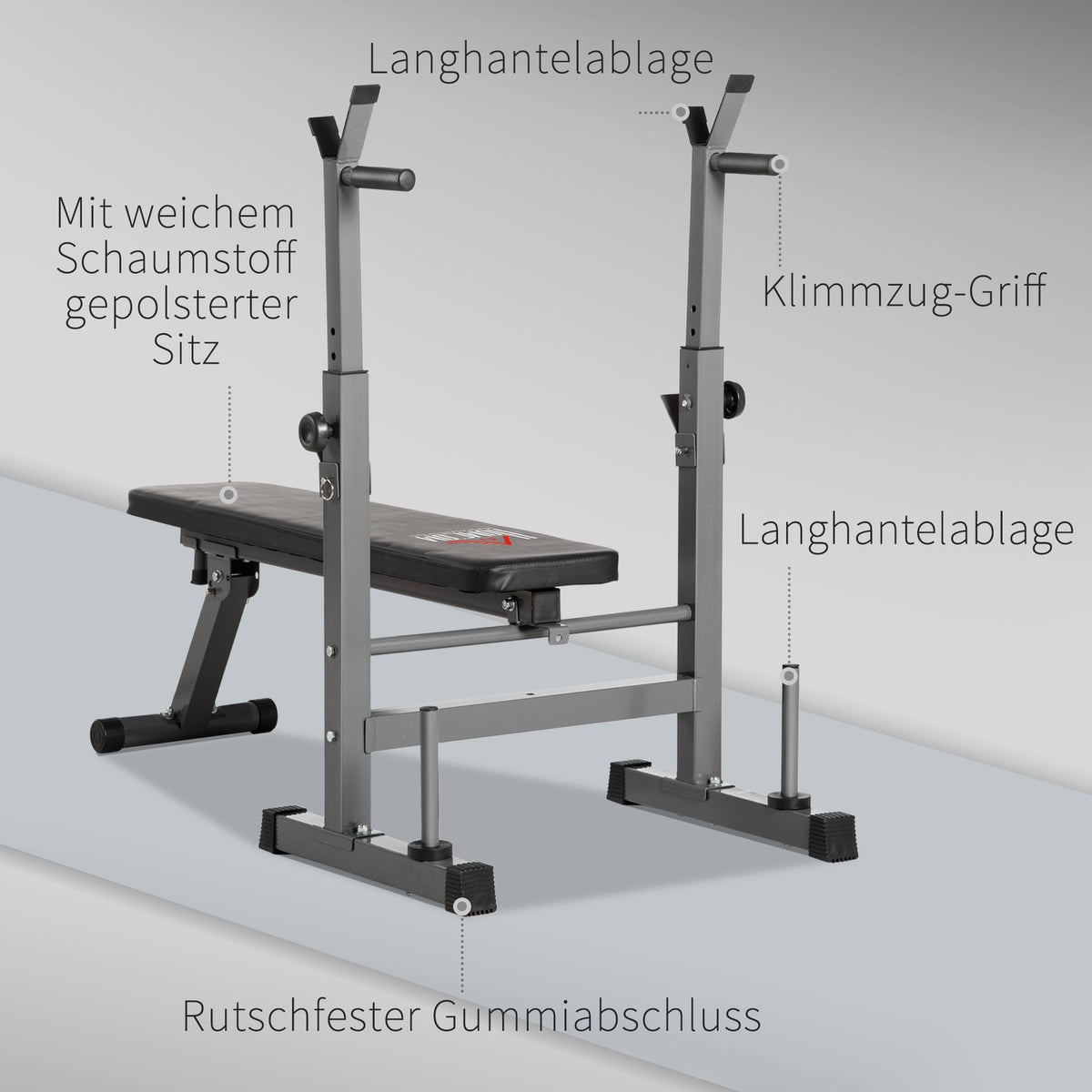 Adjustable folding weight bench with dumbbell rack Fitness bench for home made of steel in black and gray