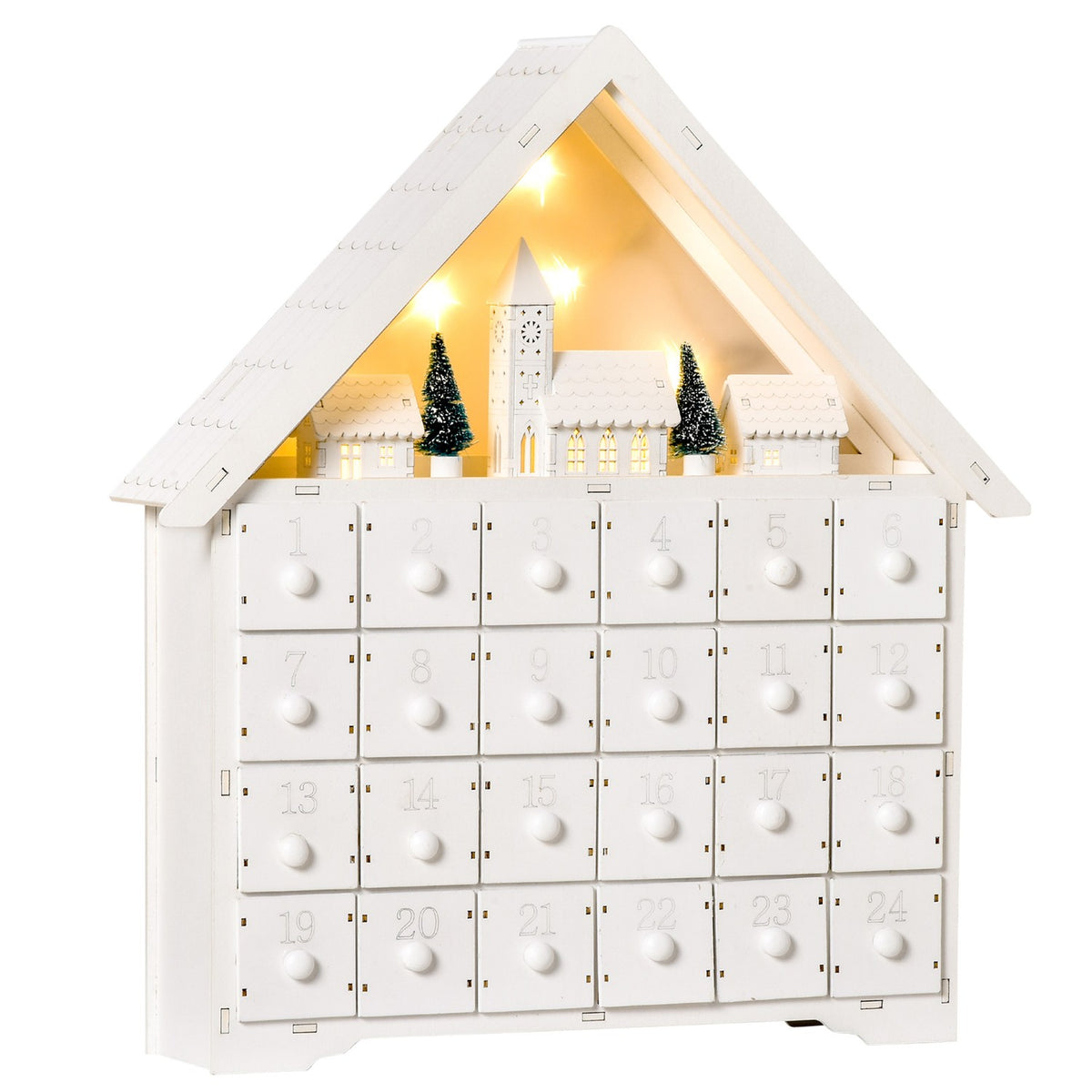 Advent Calendar For Filling 24 Drawer Compartments Christmas Calendar With Led Lights 2-In-1 Design Christmas Decoration White 39 X 9 X 42 Cm