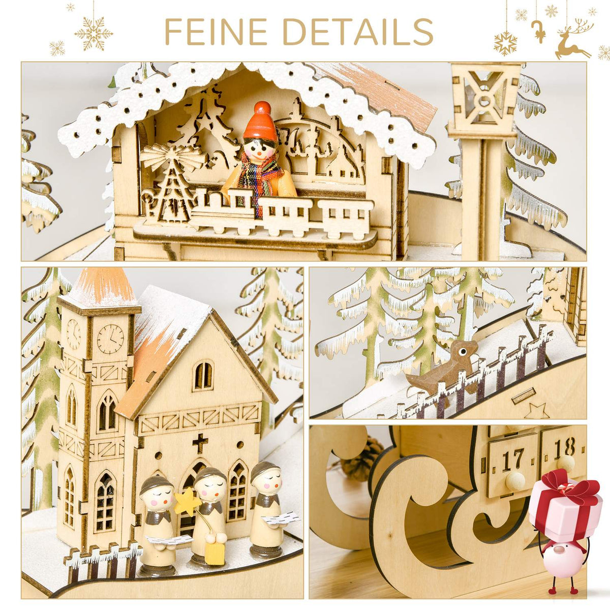 Advent Calendar For Filling 24 Drawer Compartments Christmas Calendar With Led Lights Sleigh Shape Christmas Decoration Diy 45 X 10 X 31 Cm