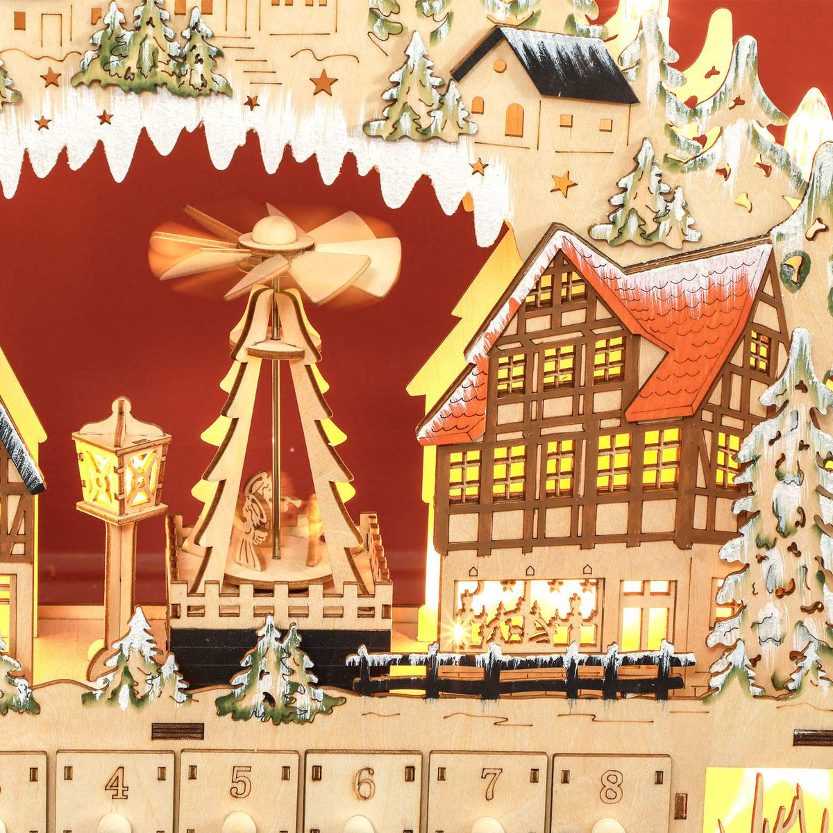 Advent calendar for filling 24 drawer compartments Christmas calendar with LED lights Advent calendar box Christmas decoration DIY MDF natural wood 45 x 9 x 42.5 cm