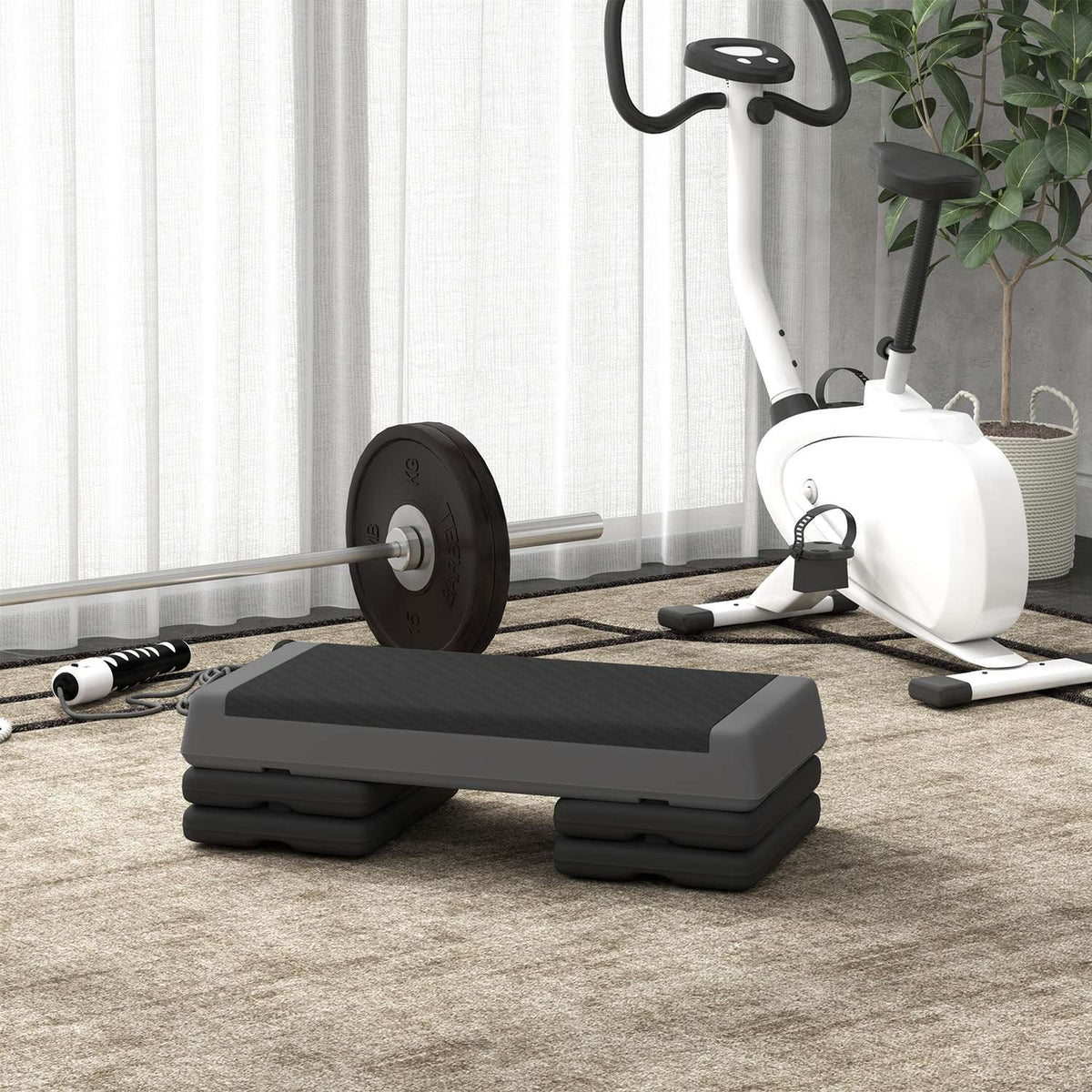 Aerobic Stepper, 10.5/15.5/20.5cm Height Adjustable Stepping Board, Non-Slip, for Home, Gym, Office, Plastic, Gray