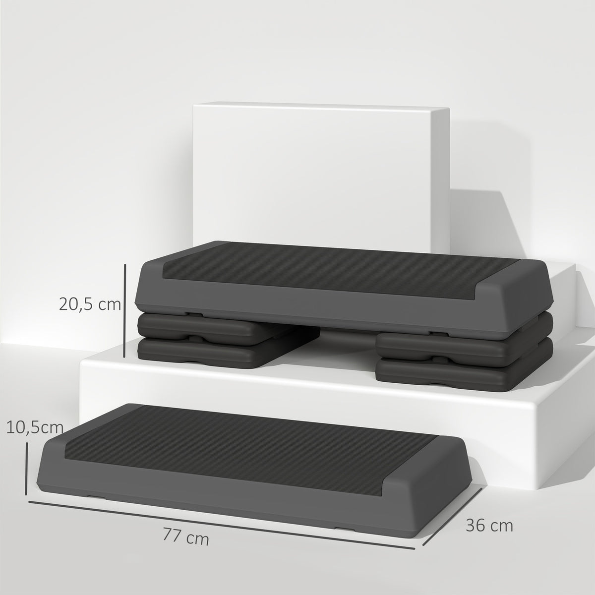 Aerobic Stepper, 10.5/15.5/20.5cm Height Adjustable Stepping Board, Non-Slip, for Home, Gym, Office, Plastic, Gray