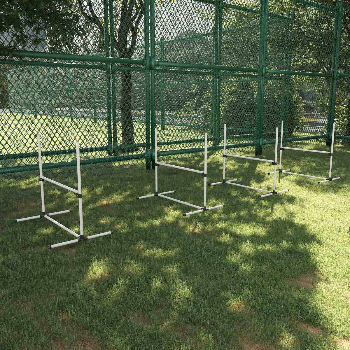Agility Hurdle Set Slalom Bars Dog Training Set 4 X Hurdles, Plastic, White, 99X65X94Cm