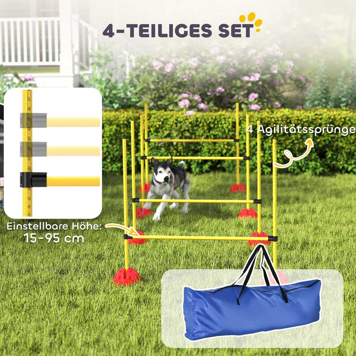 Agility Set Dogs 5-Piece Fillable Agility Equipment for Dog Training Hurdle Set with Height-Adjustable Hurdles Carry Bag Training Accessories Coordination Training for Games Training