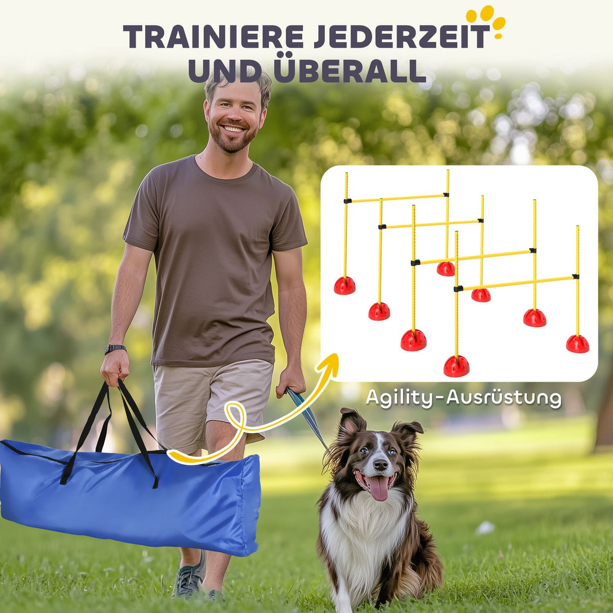 Agility Set Dogs 5-Piece Fillable Agility Equipment for Dog Training Hurdle Set with Height-Adjustable Hurdles Carry Bag Training Accessories Coordination Training for Games Training