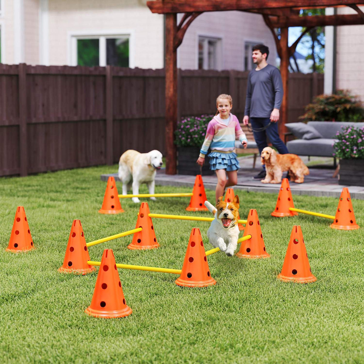 Agility Set Dogs 6-Piece Agility Equipment for Dog Training Hurdle Set with 12 Cones 6 Height-Adjustable Hurdles Carry Bag Training Accessories Coordination Training for Games Training