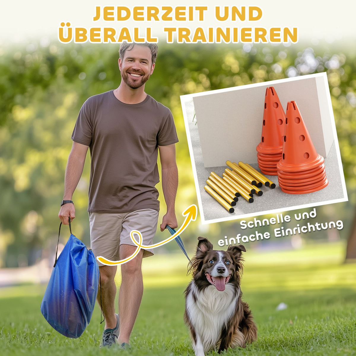 Agility Set Dogs 6-Piece Agility Equipment for Dog Training Hurdle Set with 12 Cones 6 Height-Adjustable Hurdles Carry Bag Training Accessories Coordination Training for Games Training