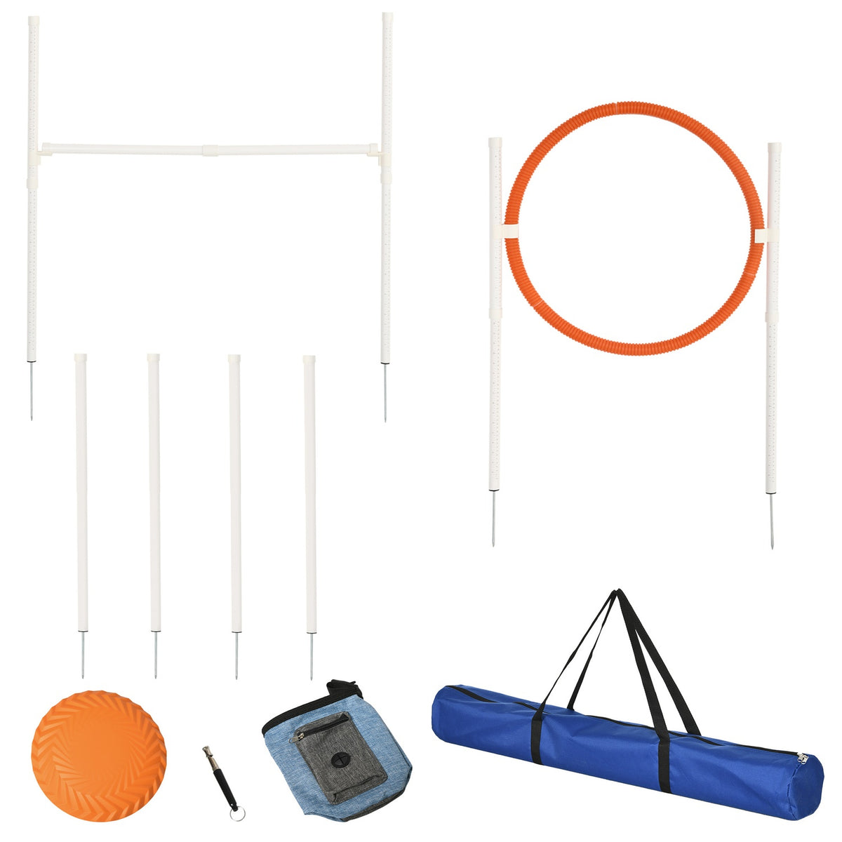 Agility Set Dogs, Set Of 5 Dog Training With Height-Adjustable Agility Hurdle, Food Bag, Jump Ring, Slalom Poles, Hurdle Set