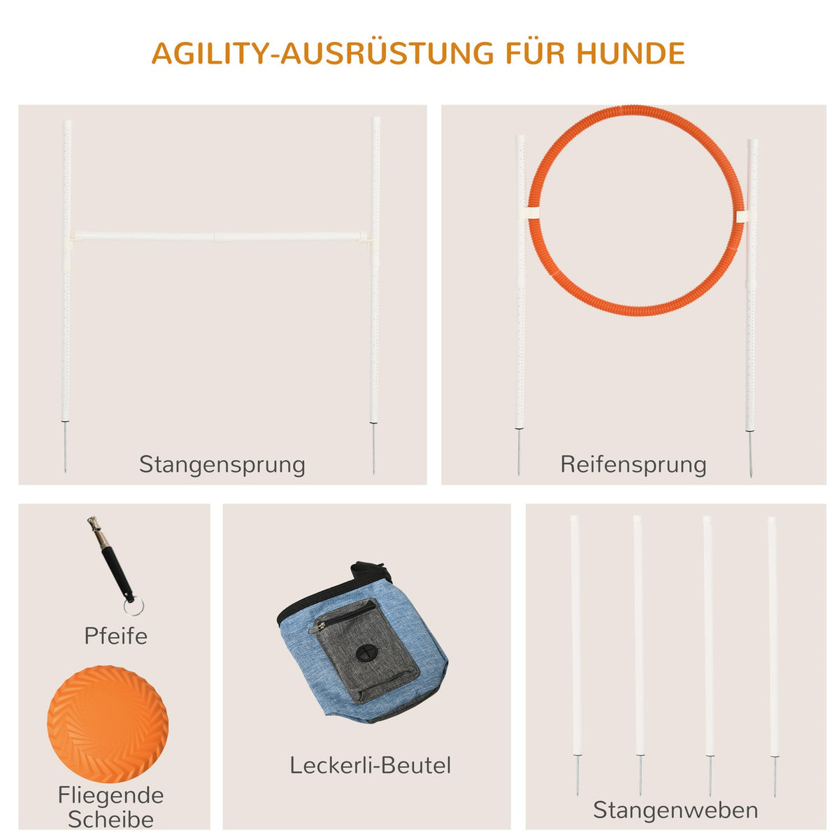 Agility Set Dogs, Set Of 5 Dog Training With Height-Adjustable Agility Hurdle, Food Bag, Jump Ring, Slalom Poles, Hurdle Set