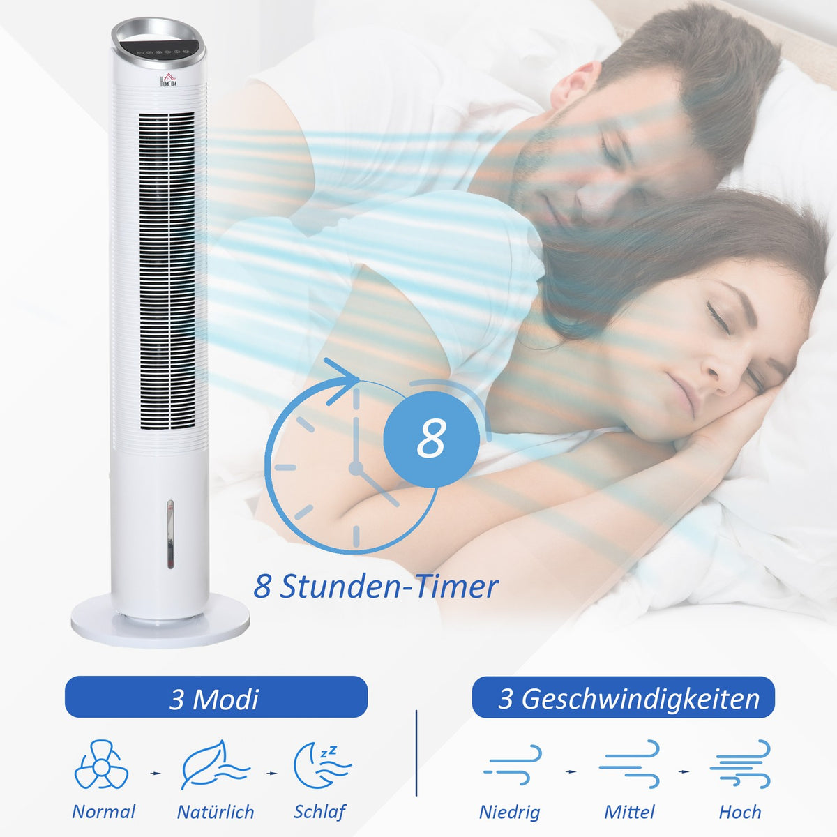Air Cooler Tower Fan With Water Cooling, Remote Control, Air Humidification, 8H Timer, 20㎡, 60W, Ø30X100.8H Cm