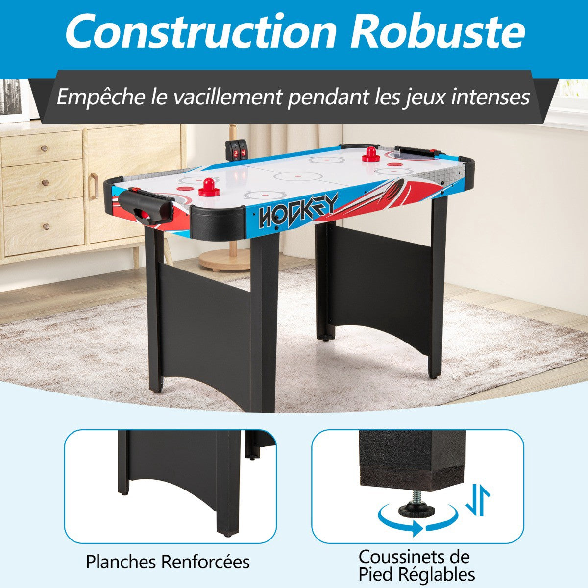 Air Hockey Table 48 Inch, LED Scoreboard, 12V Fan