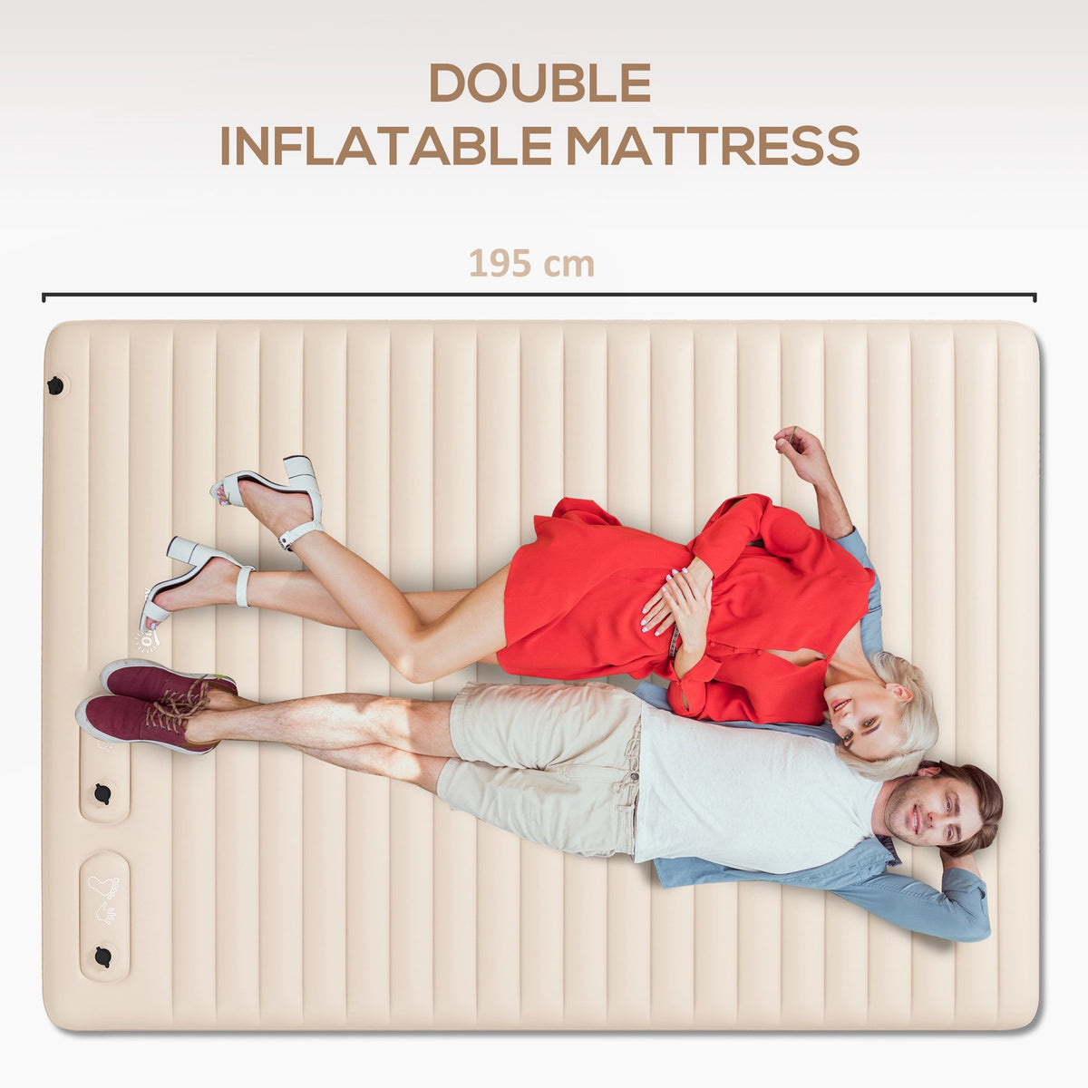 Air Mattress, Air Bed, Foldable Camping Bed For 2 People With Foot Pump, Carry Bag, For Camping, Travel, Polyester, White, 195 X 140 X 10 Cm
