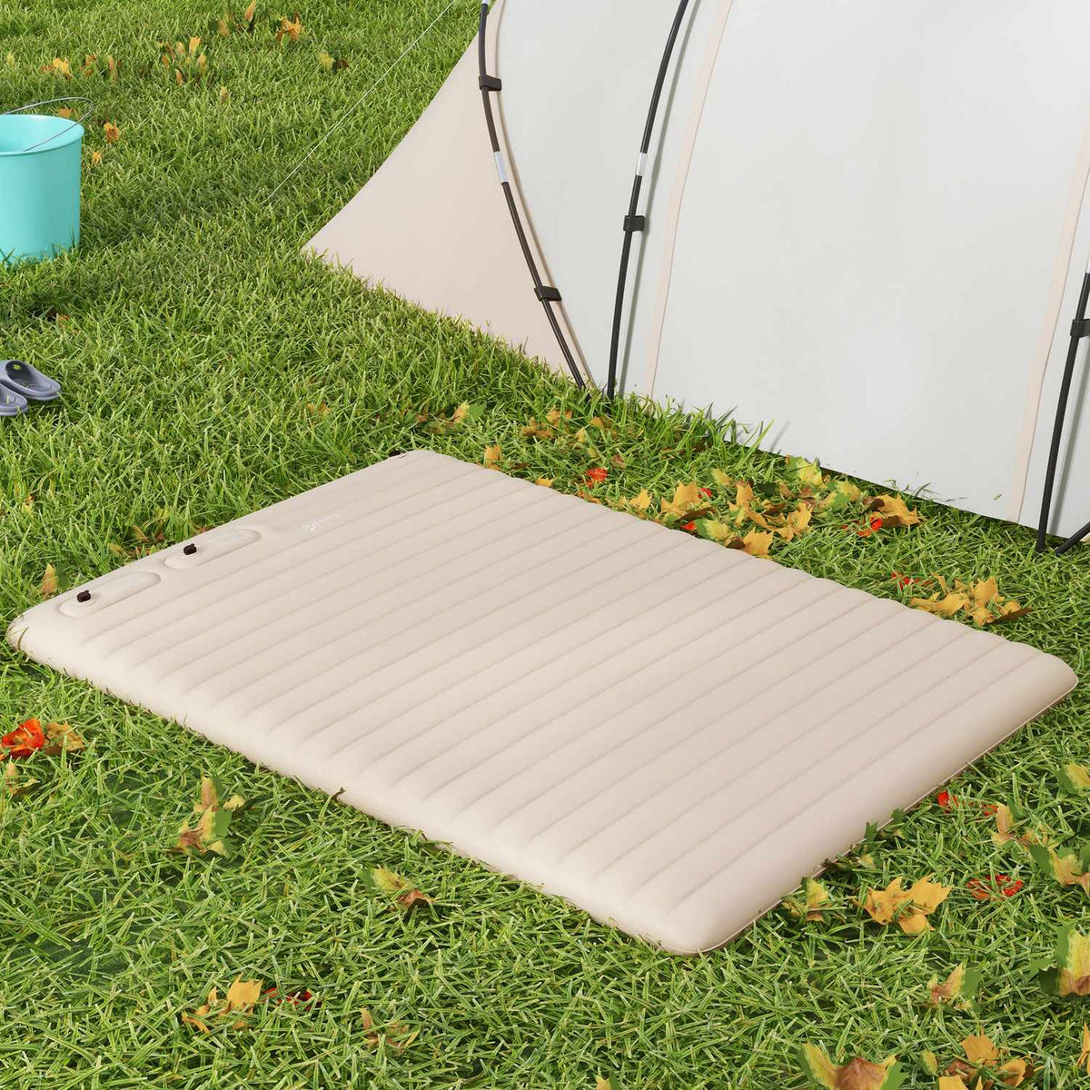 Air Mattress, Air Bed, Foldable Camping Bed For 2 People With Foot Pump, Carry Bag, For Camping, Travel, Polyester, White, 195 X 140 X 10 Cm