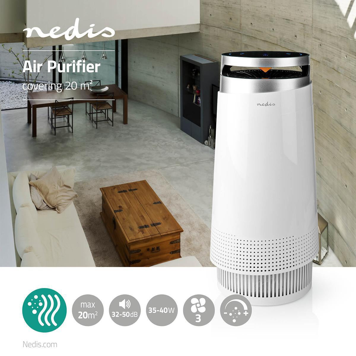 Air Purifier | Suitable for space up to: 20 m² | Clean Air Delivery Rate (CADR): 130 m³/h | Air quality indicator | White