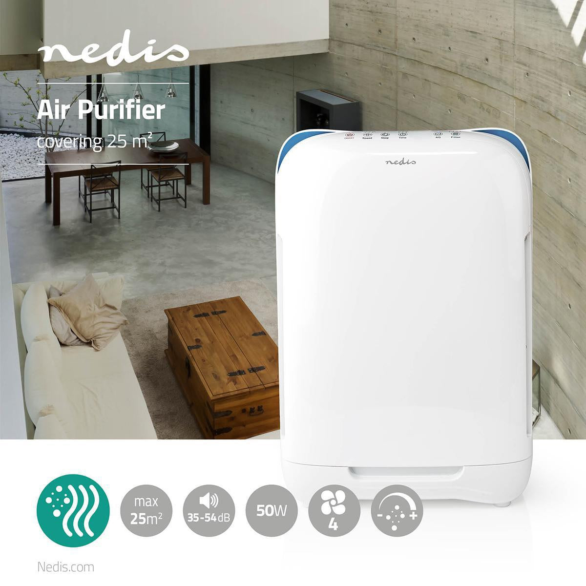Air Purifier | Suitable for space up to: 25 m² | Clean Air Delivery Rate (CADR): 200 m³/h | Air quality indicator | White