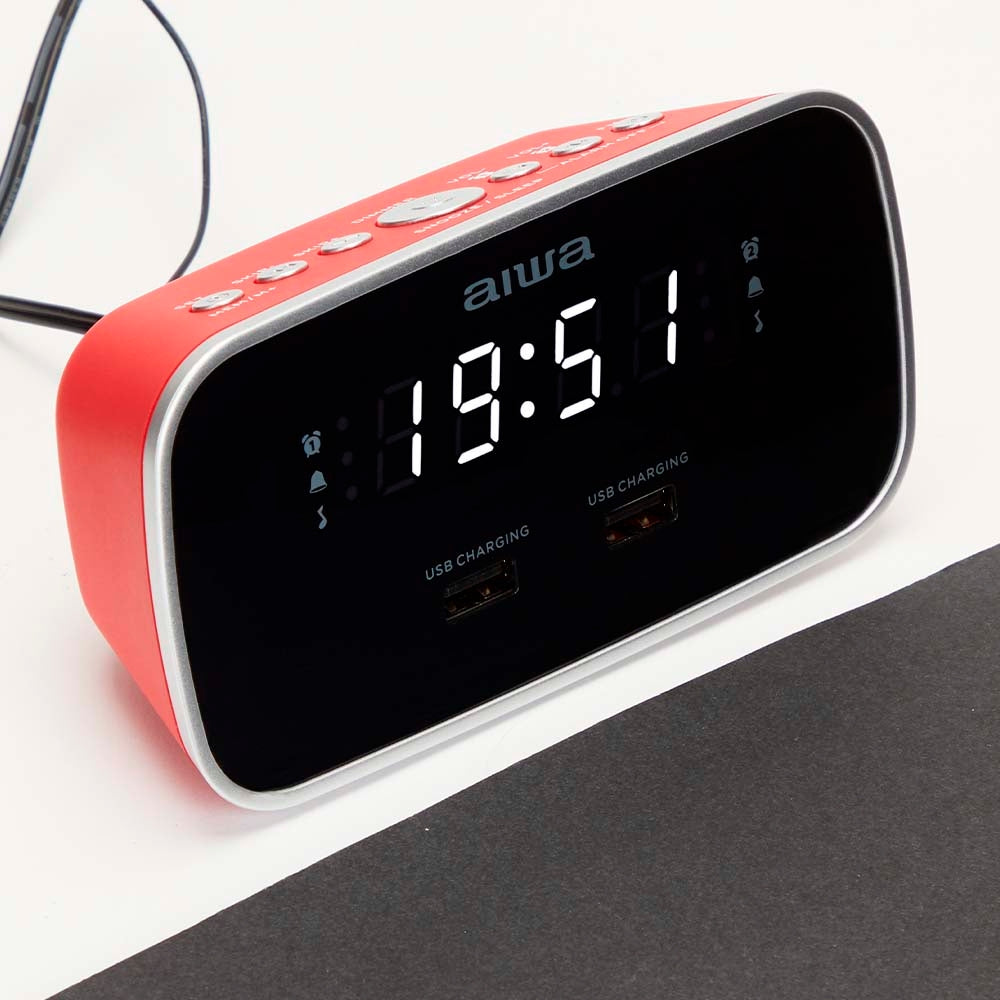 Alarm Clock with Dual Alarms and USB Charging Port, Red