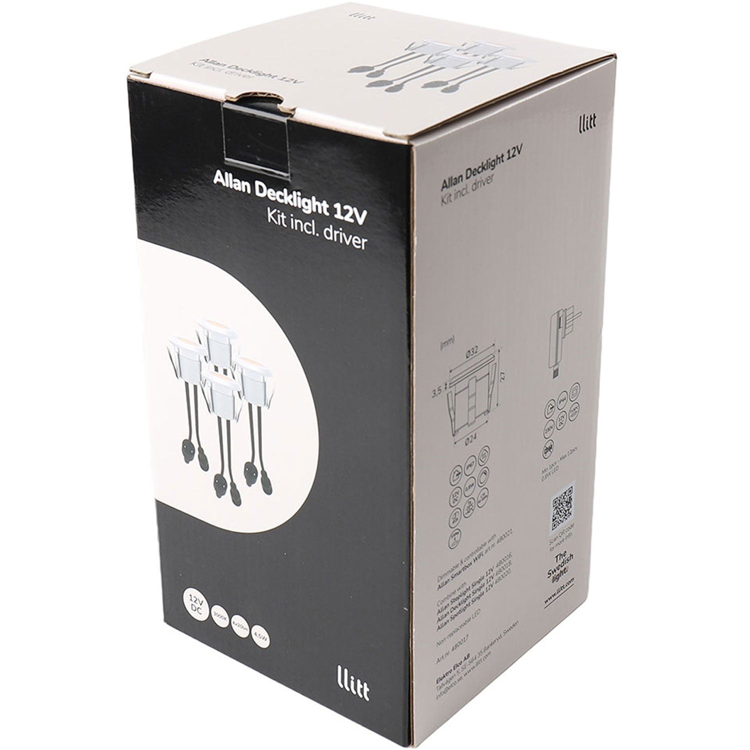 Allan Decklight kit 4-pack incl power adapter 12V 3000K 10lm IP67