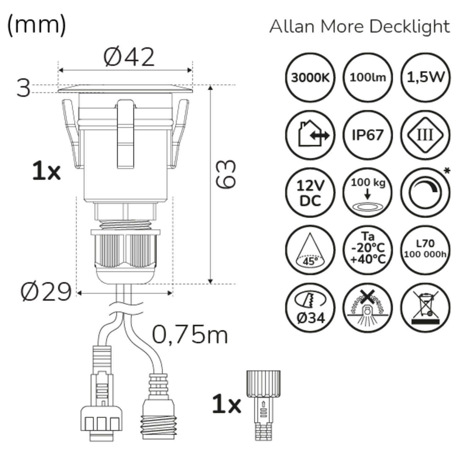 Allan More Decklight 1-pack 12V 3000K 100lm IP67