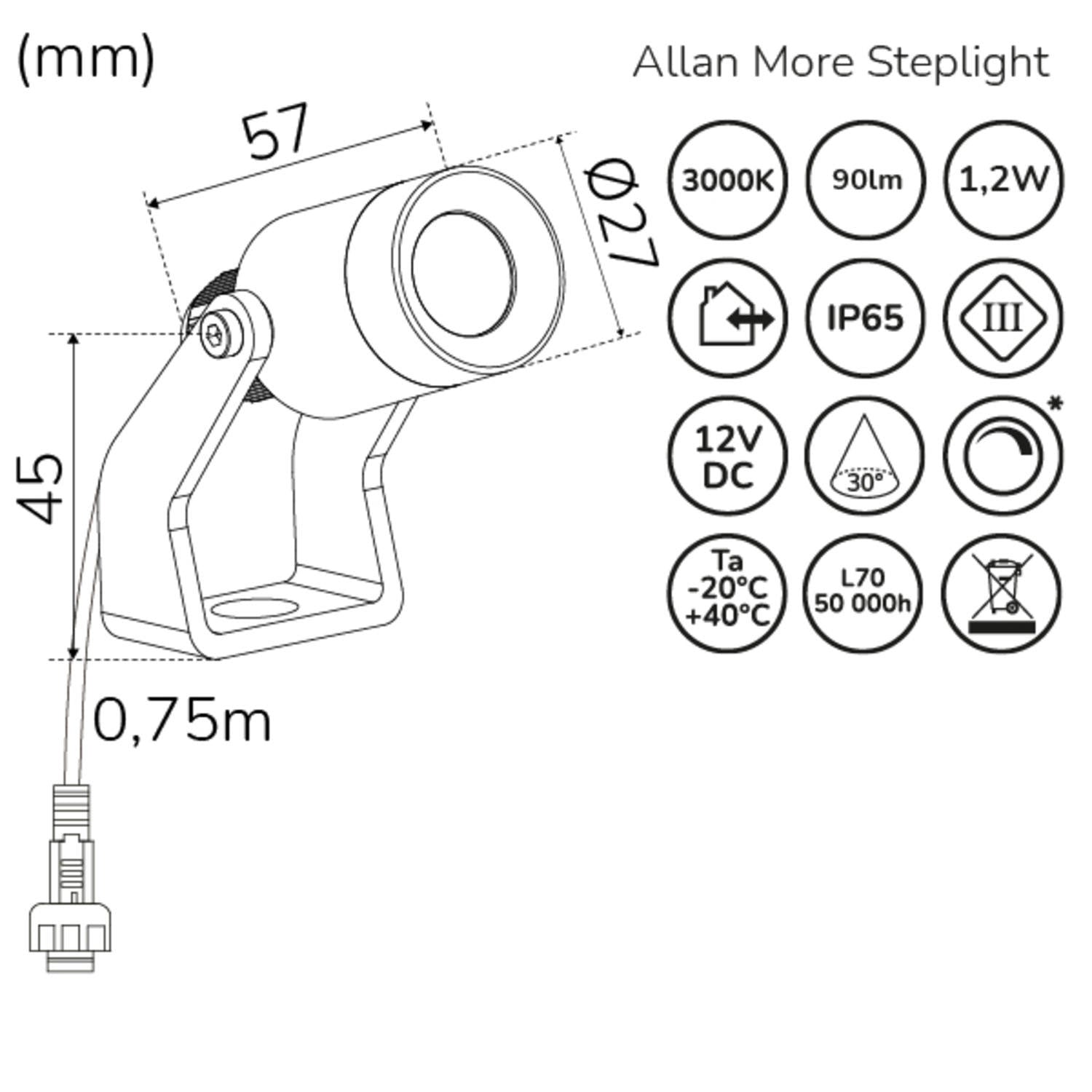 Allan More Spotlight w metal spear 1-pack 12V 3000K 100lm IP67