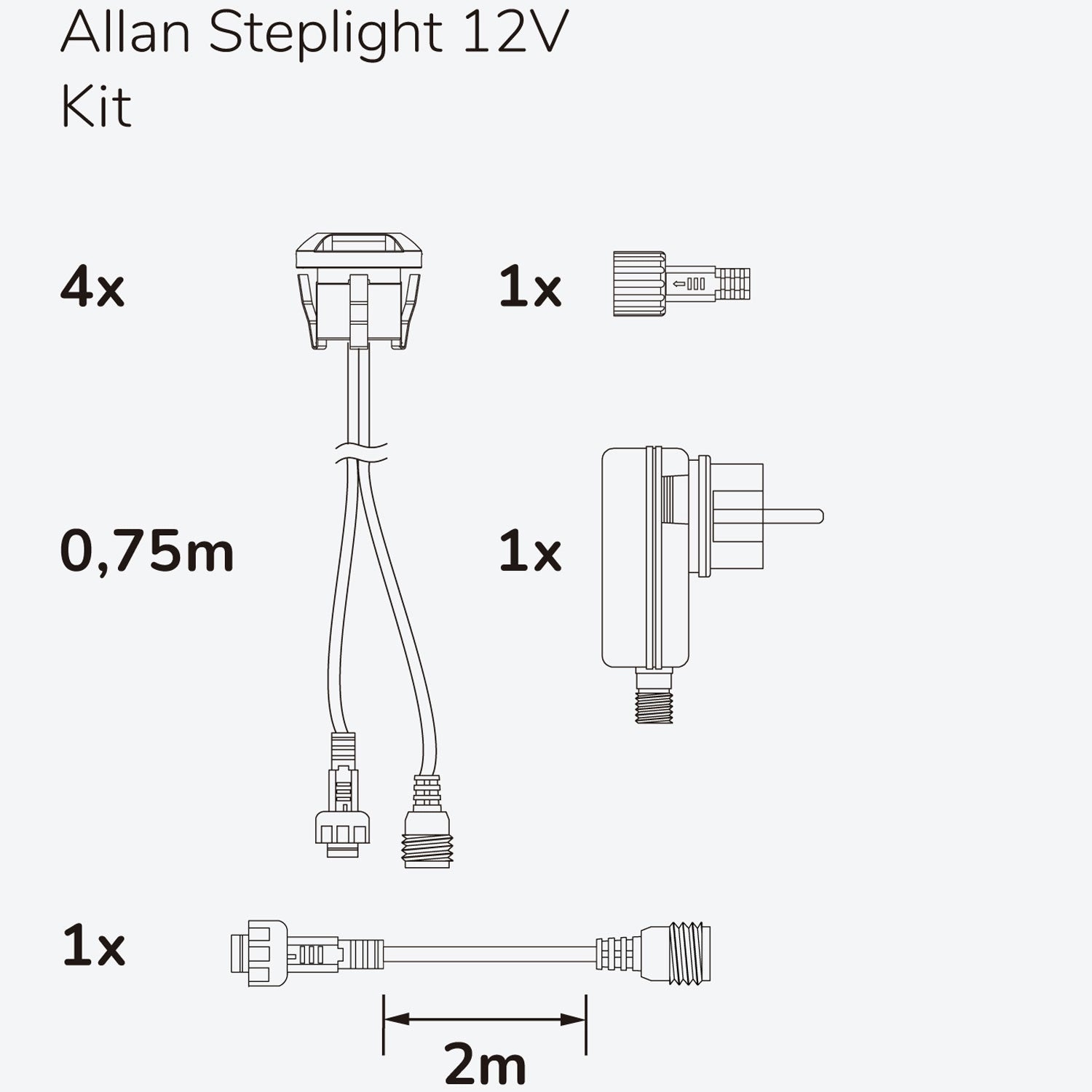 Allan Steplight kit 4-pack incl power adapter 12V 3000K 5lm IP67