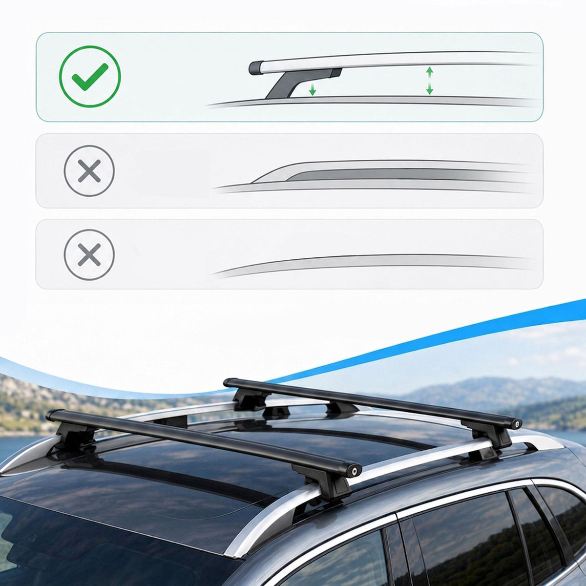 Aluminium Roof Bars, Black, 124 cm – Universal Fit