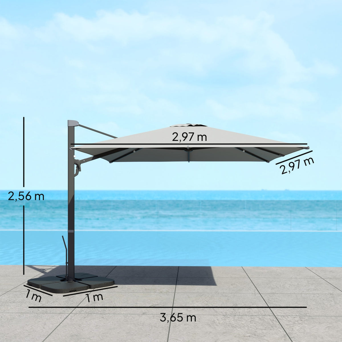 Aluminum Cantilever Umbrella 3 x 3 m 360° Rotating Parasol with Crank Stand Tiltable Water-Repellent Market Umbrella Height-Adjustable Garden Umbrella Crank Umbrella Sun Protection for Garden Balcony Light Gray