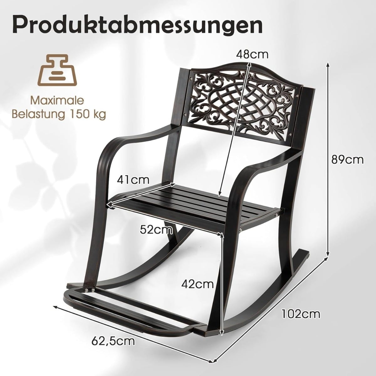 Aluminum Cast Rocking Chair with Footrest, Ergonomic Design