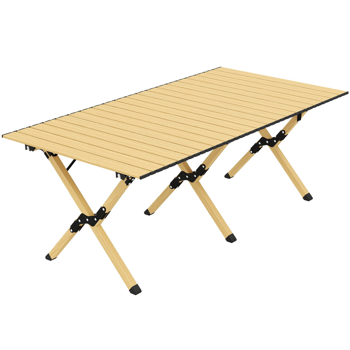 Aluminum Folding Camping Table, 117x60 cm, Roll-Up Wood Look