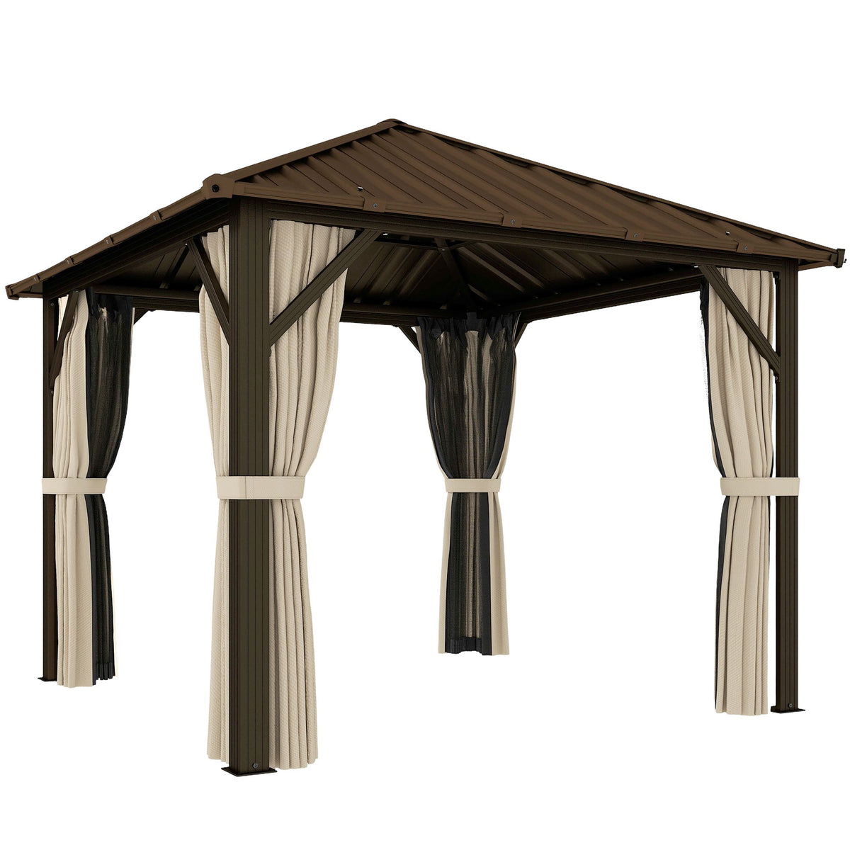 Aluminum Garden Pavilion with Steel Roof, Mosquito Net, 3x3m