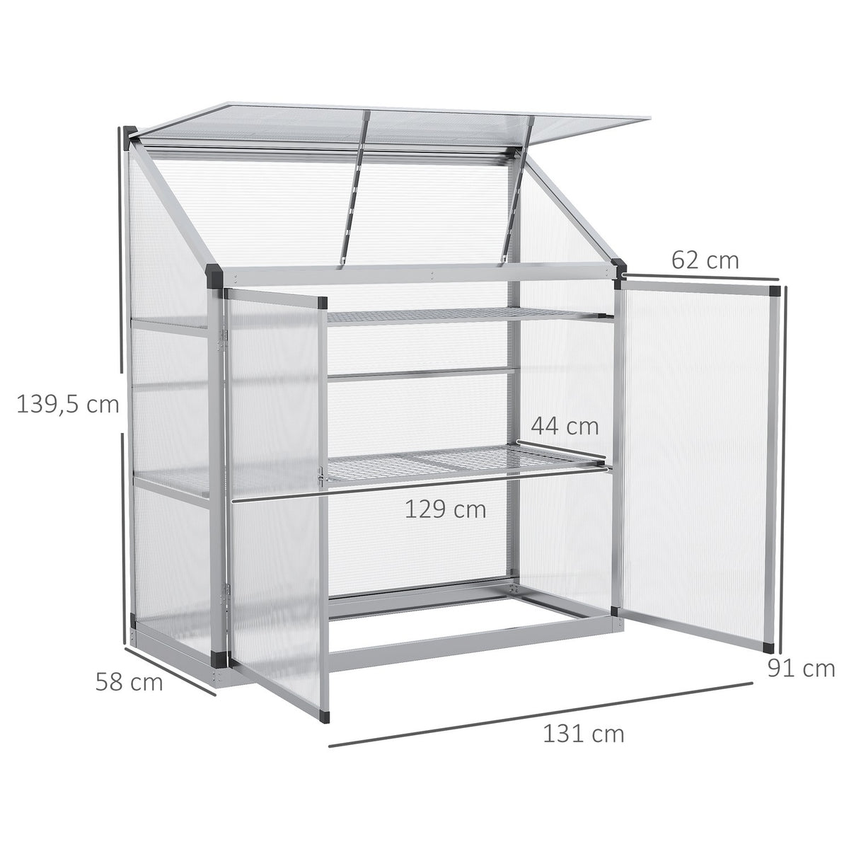 Aluminum Greenhouse With Foundation Frame, 3 Levels Cold Frame, 131X58X139.5Cm, Greenhouse Plant House