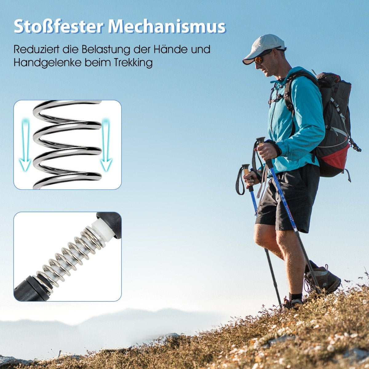 Aluminum Nordic Walking Poles Telescopic Hiking Poles Trekking Poles 1 Pair Set Adjustable 65-135cm-blue