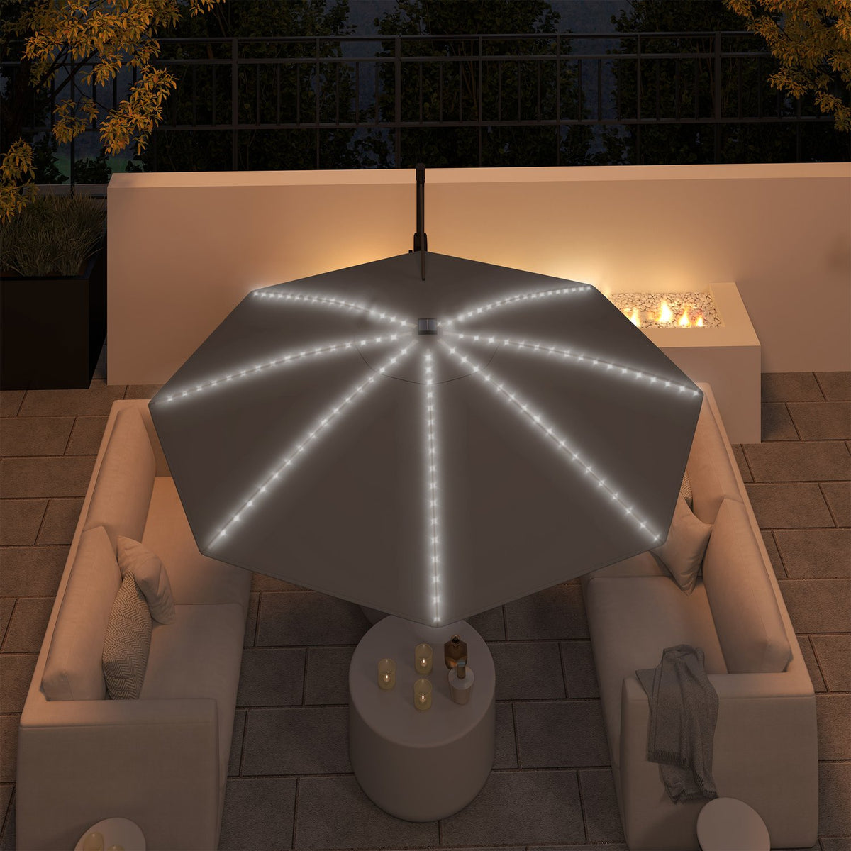 Aluminum Parasol LED Solar Diameter 300 cm Height Adjustable Parasol with Crank Stand UV50+ Water-Repellent 360° Rotatable Market Umbrella Tiltable Garden Umbrella Sun Protection for Garden Balcony Dark Gray |