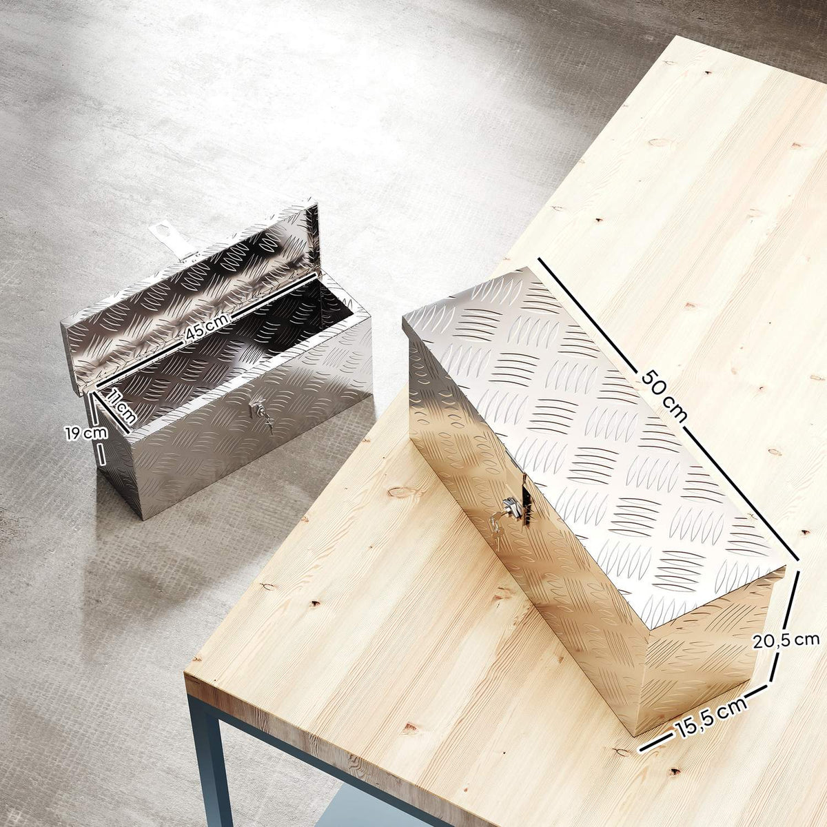 Aluminum Tool Box with Lock, Lightweight, 50x15.5x20.5 cm