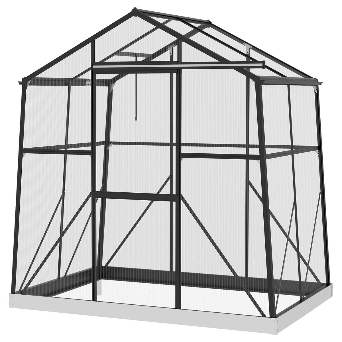 Aluminum greenhouse 2.51 m² with window & sliding door, black greenhouse with foundation 131x192x203cm for garden