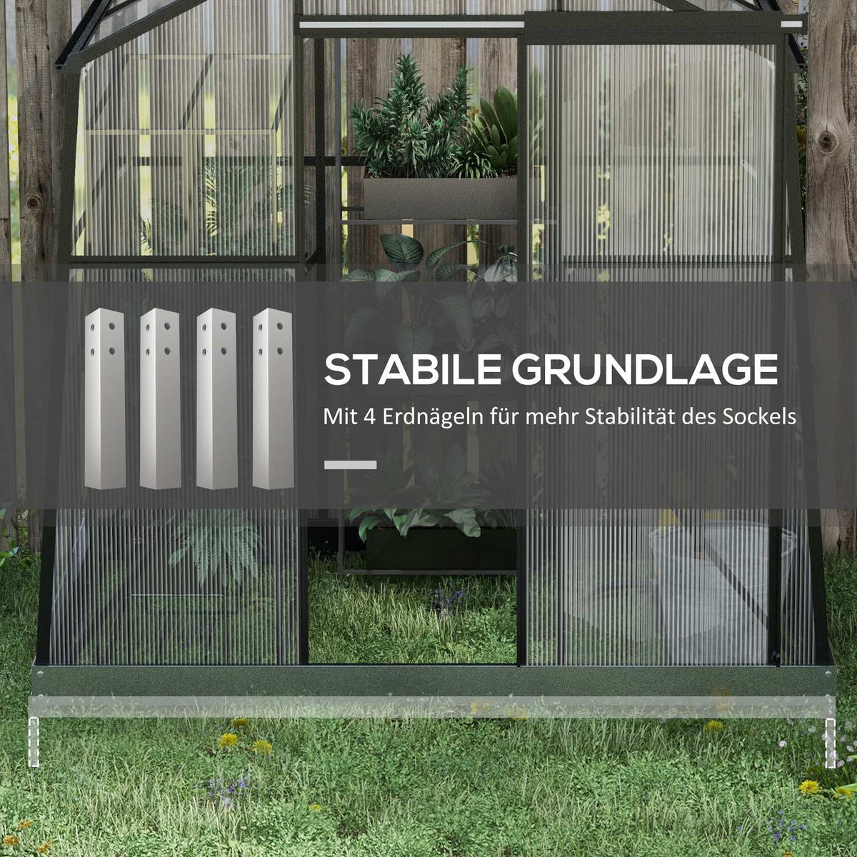 Aluminum greenhouse 2.51 m² with window & sliding door, black greenhouse with foundation 131x192x203cm for garden