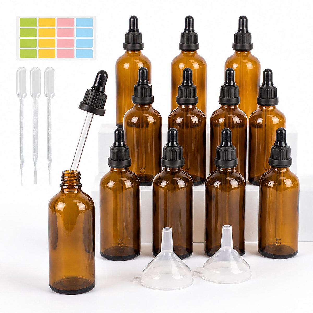 Amber Glass Dropper Bottles, 100 ml, 12-Pack Set