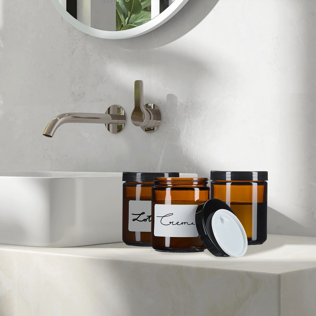 Amber Glass Jars, 12-Pack – UV Protection, Leak-Proof