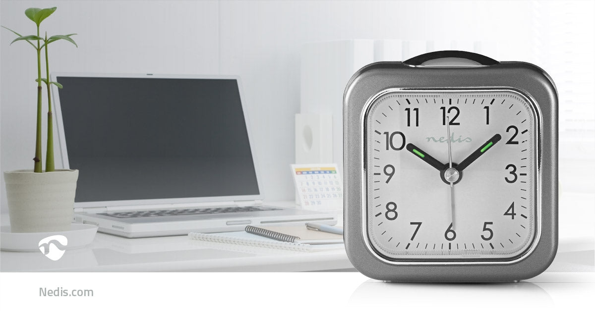 Analog Desk Alarm Clock | Snooze function | Backlighting | Grey/White