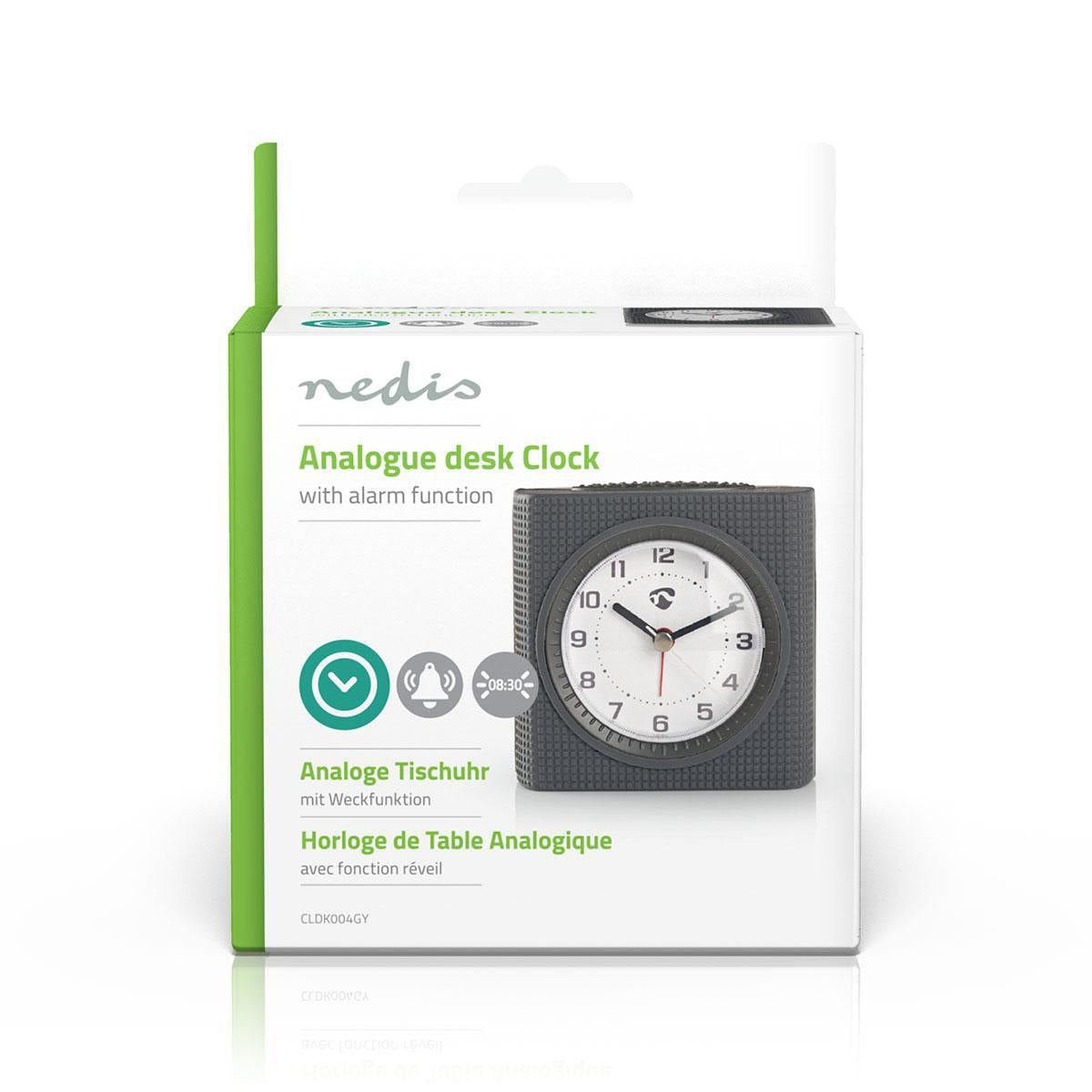 Analog Desk Alarm Clock | Snooze function | Backlighting | Grey/White