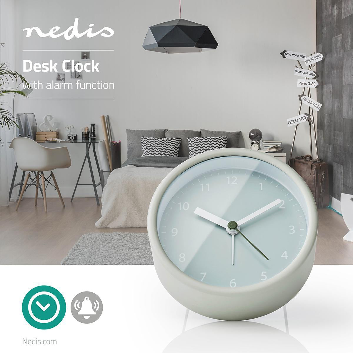 Analog Desk Alarm Clock | Snooze function | Green