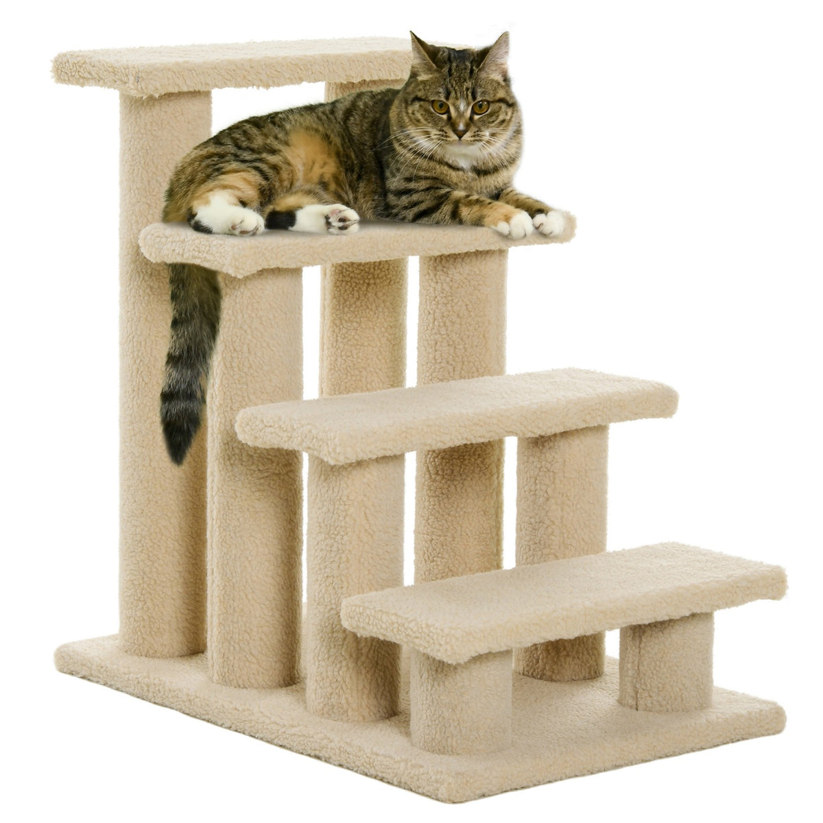 Animal Stairs Dogs Cats 4-Step Plush Beige 63.5X43X60Cm