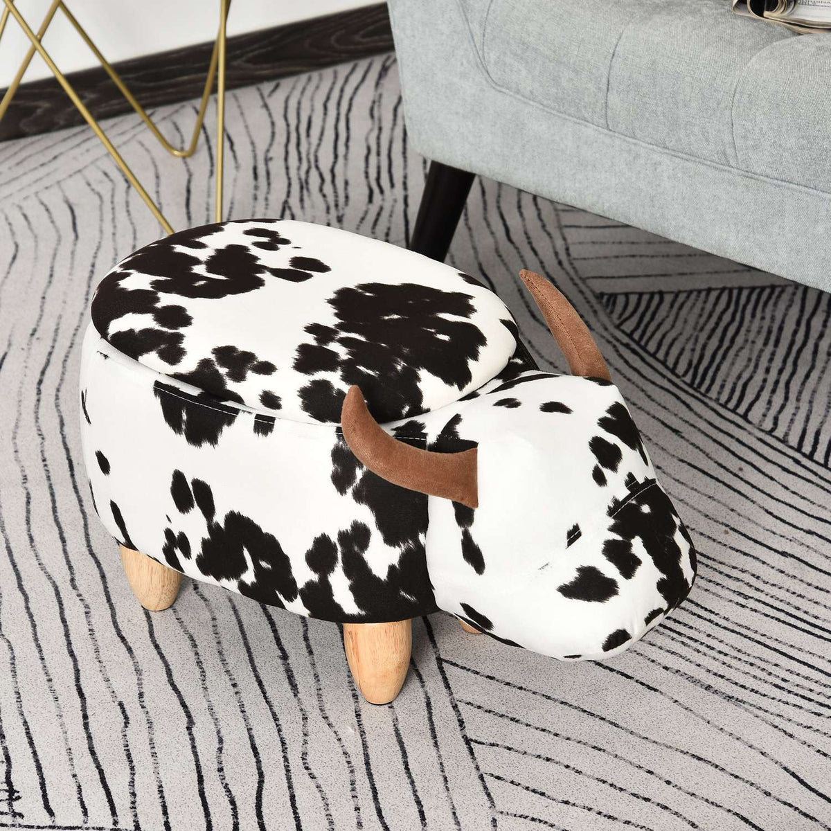 Animal Stool Decorative Stool With Storage Space, Upholstered Stool In Pig Design, Black+White, 62X35X36Cm