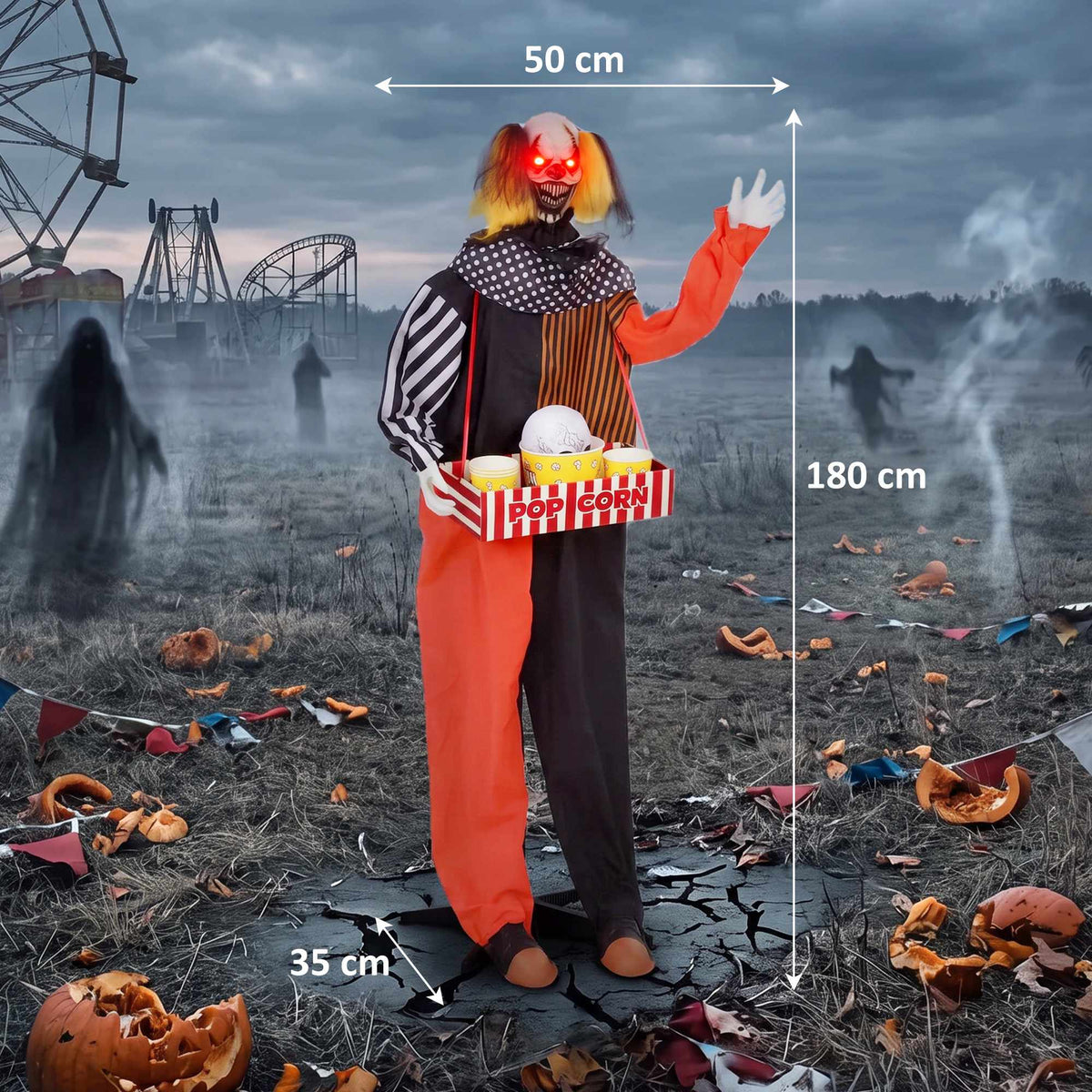 Animated Halloween Clown with Popcorn Box and LED Eyes