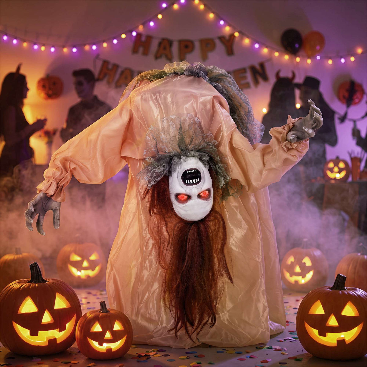 Animated Halloween Ghost with Glowing Eyes, 100 cm Tall