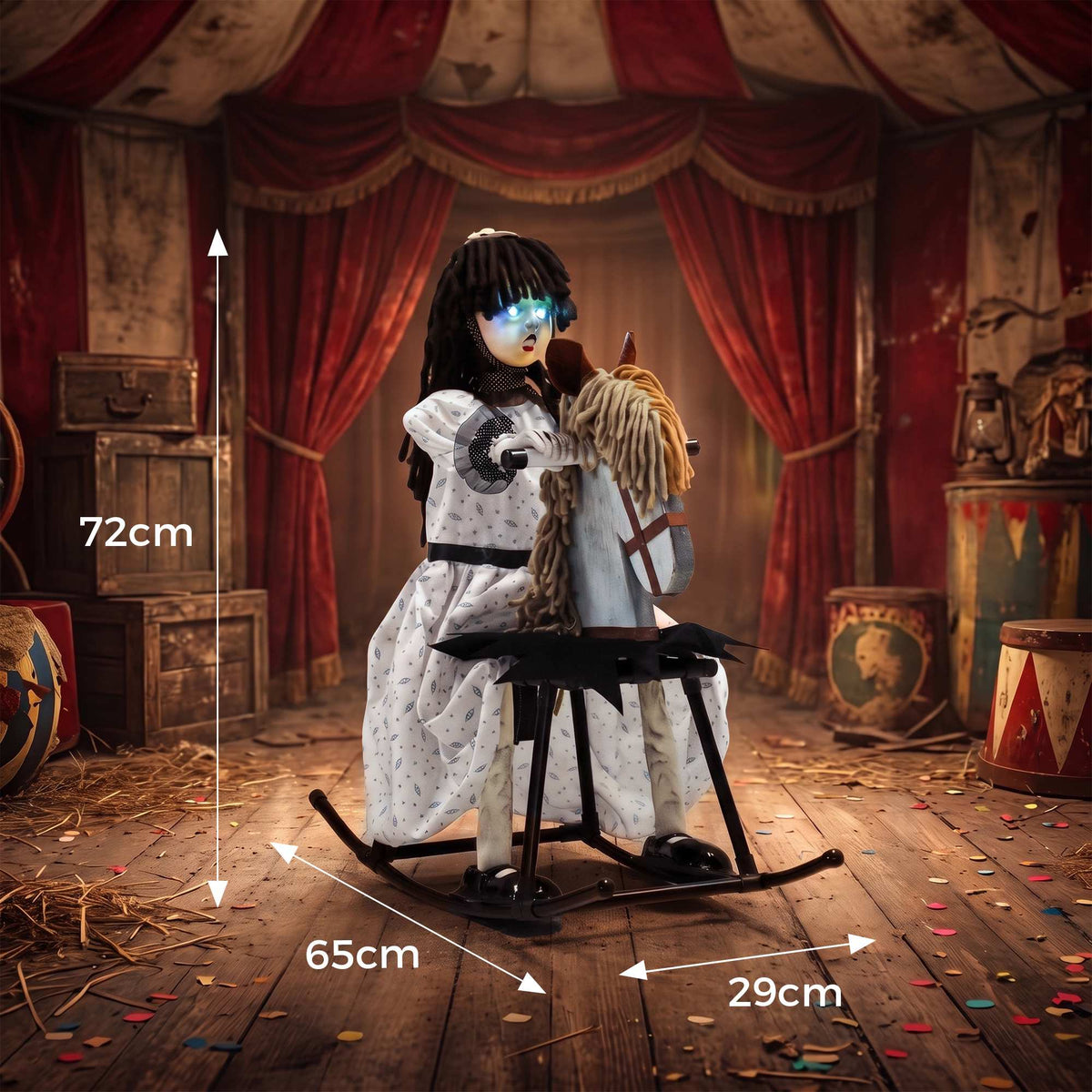 Animated Halloween Girl on Rocking Horse with Lights and Sound
