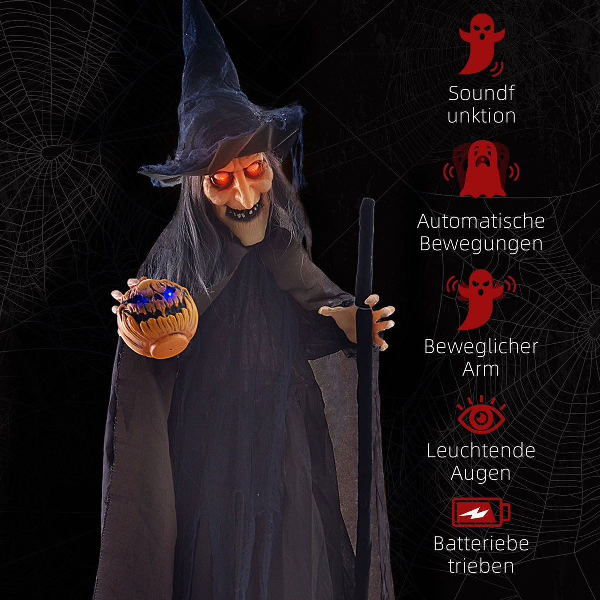 Animated Halloween Witch Decoration with Light-Up Eyes